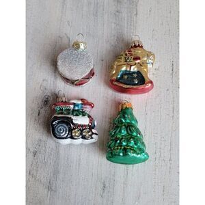 Mini blown glass variety Xmas tree train drum rocking horse ornament Xmas set